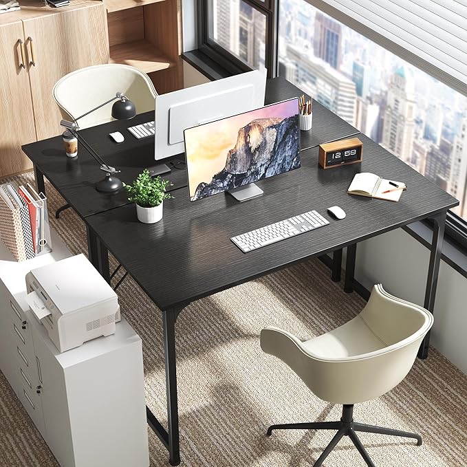 Huuger 48 Inch Office & Gaming Desk with Storage, Modern Simple Design, Large Legroom, Black Metal Frame-NeatNest
