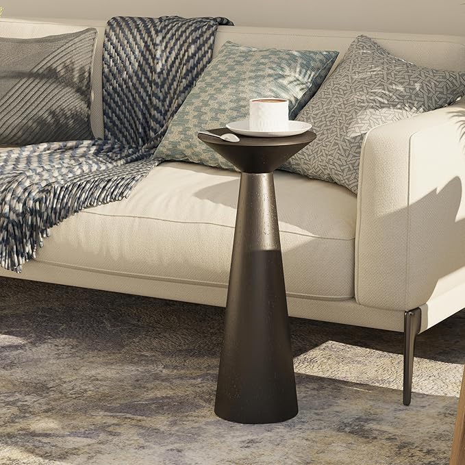 Farmhouse Tall Pedestal End Table Small Solid Wood Martini Table Plant Stand Modern Round Drink Table for Small Space Living Room, Black