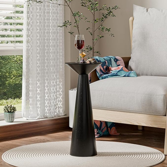 Farmhouse Tall Pedestal End Table Small Solid Wood Martini Table Plant Stand Modern Round Drink Table for Small Space Living Room, Black