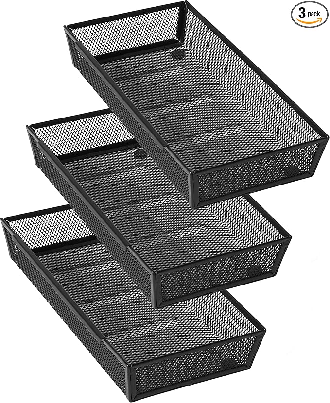 ihomecooker Mesh Tray Silverware Drawer Organizer, Utensil Cutlery Tray Office Supplies with Interlocking Arm Drawer Dividers Organizer for Flatware, Knives,Home,Office, School,Bedroom 12X6'' Black-NeatNest