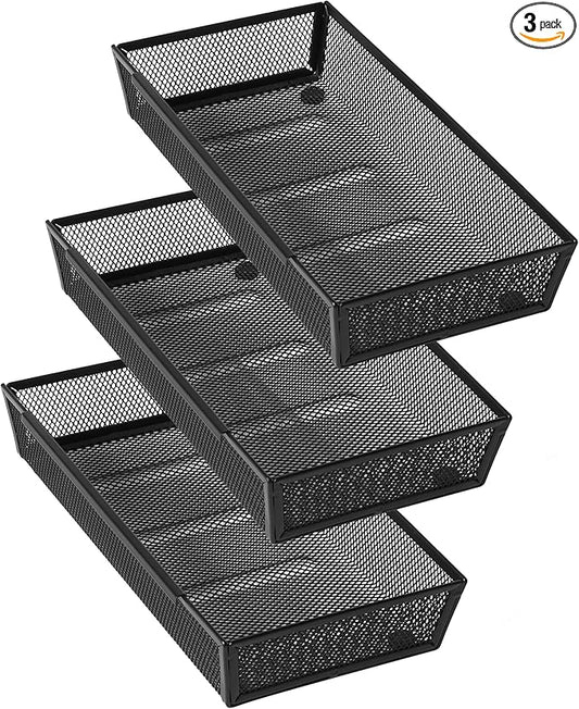 ihomecooker Mesh Tray Silverware Drawer Organizer, Utensil Cutlery Tray Office Supplies with Interlocking Arm Drawer Dividers Organizer for Flatware, Knives,Home,Office, School,Bedroom 12X6'' Black-NeatNest