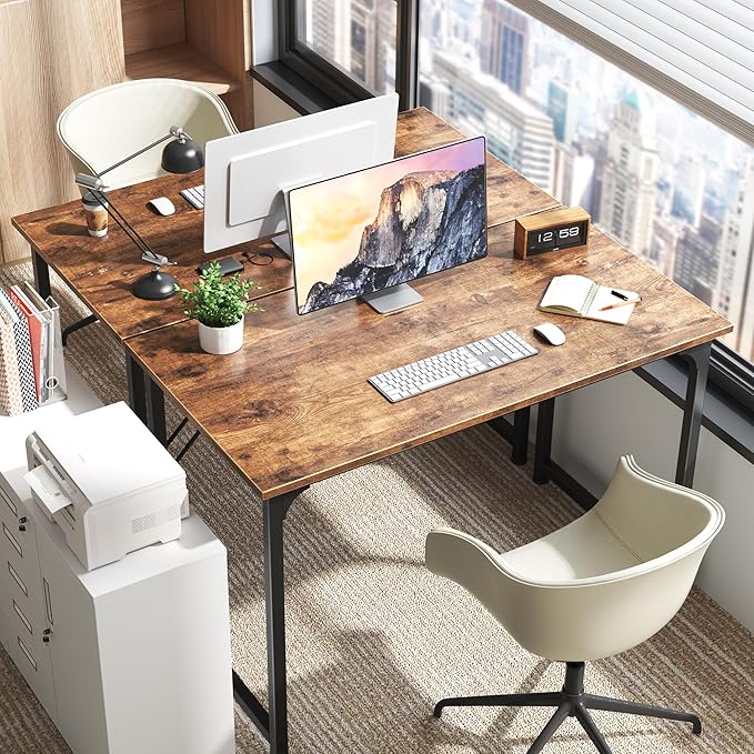 Huuger Computer Desk, 40 Inch Office Desk, Gaming Desk with Storage, Writing Desk Work Desk for Home Office, Study, Modern Simple Desk, Large Legroom, Metal Frame, Rustic Brown-NeatNest