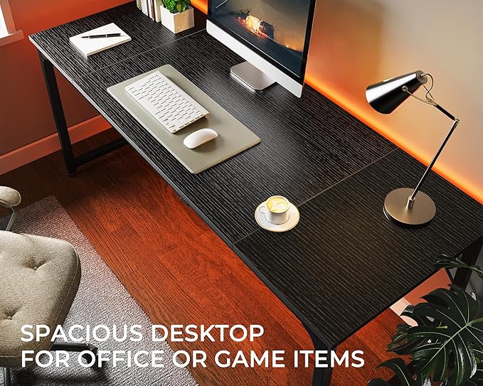 Huuger Computer Desk, 70 Inch Office Desk, Gaming Desk with Storage, Writing Desk Work Desk for Home Office, Study, Long Simple Desk, Large Legroom, Metal Frame, Black-NeatNest