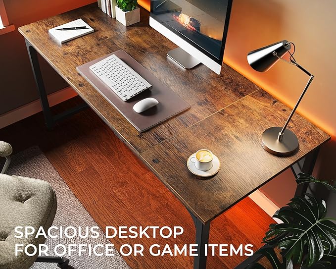 Huuger Computer Desk, 63 Inch Office Desk, Gaming Desk with Storage, Writing Desk Work Desk for Home Office, Study, Modern Simple Desk, Large Legroom, Metal Frame, Rustic Brown-NeatNest