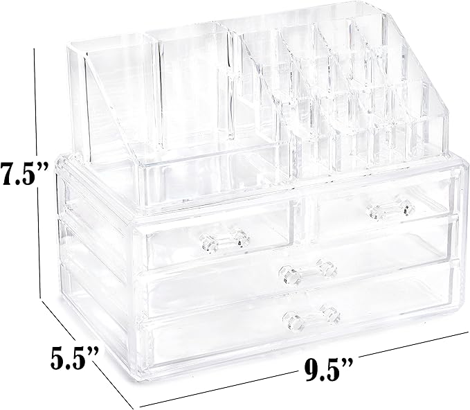 Masirs Clear Makeup Organizer – 16-Compartment Cosmetic and Jewelry Holder, 4-Drawer Vanity Storage, Elegant Clear Design for Makeup and Accessories-NeatNest