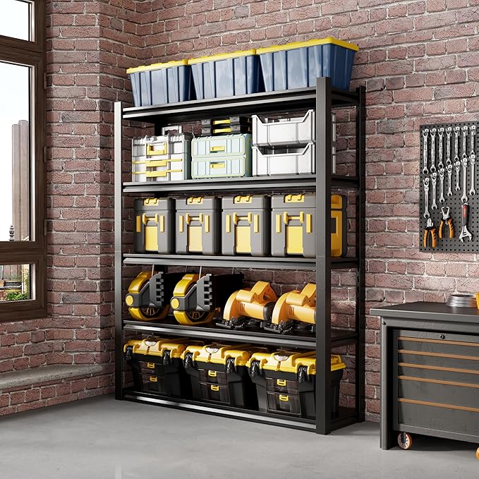 32" W Garage Shelving,5-Tier Heavy Duty Shelving Unit,3000LBS Adjustable Metal Storage Shelves,Storage Rack Units for Industrie,Shed,Warehouse,Basement,Black,32" W x 16" D x 63" H-NeatNest