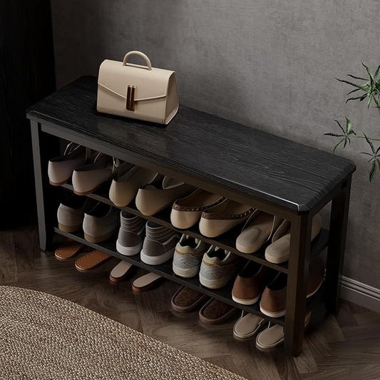 Wood Shoe Rack Bench for Entryway, 2 Tier Shoe Rack for Front Door Entrance, Shoe Bench with Shoe Storage for Entryway, Bedroom, 39.4"-NeatNest