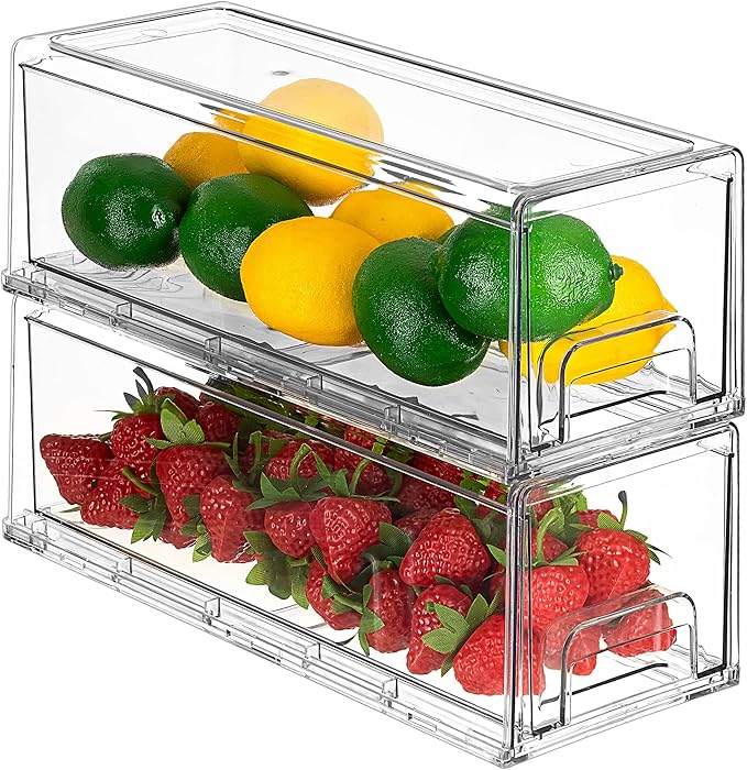 Sorbus Small Wide Clear Storage Drawers (4 Pack) – Stackable Pull-Out Storage Bins for Fridge, Pantry, and Cabinet Organization – Acrylic Drawer Organizers-NeatNest