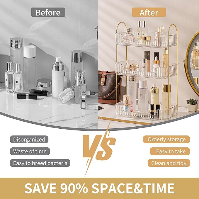 3 Tier Bathroom Organizer Countertop Makeup Perfume Tray Skincare Organizer for Bathroom Dresser Vanity (White)-NeatNest