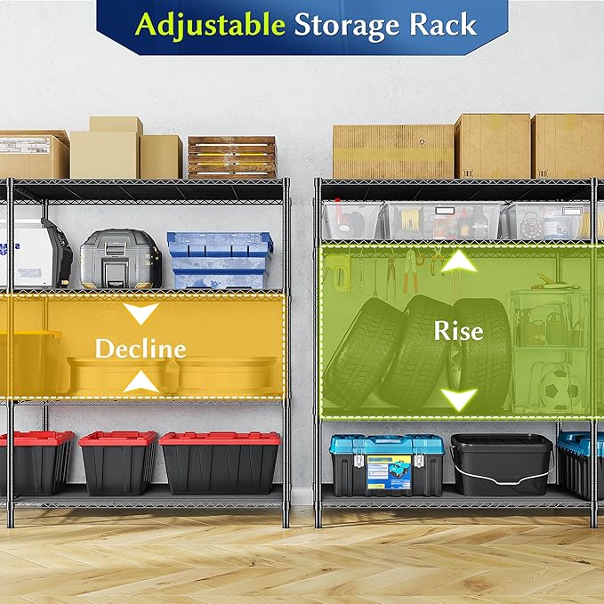 52.36''W Storage Shelves Metal Shelving Unit Load 1120LBS 4 Tier Wire Shelving for Storage Rack Adjustable Garage Shelving Heavy Duty for Pantry Kitchen Garage,52.36Wx13.78Dx59H-NeatNest