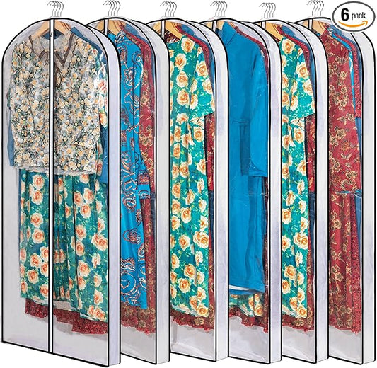 Clear Garment Storage with 4" Gusseted Hanging Covers - Durable, Transparent Protectors for Long Coats, Gowns, Dresses - 24"x 60"x 4" / 6 Pack-NeatNest