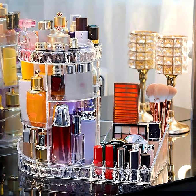 Large Capacity Rotating Acrylic 360 Degree Makeup Organizer 5 Layers Adjustable Cosmetic Storage Standr Best for Perfume Skincare Jewelry Display Dresser-NeatNest