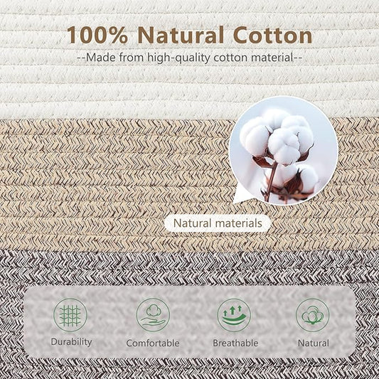 Cotton Rope Storage Basket, 15x10x9 Inches, Woven Basket for Shelves, Clothes, Toys, Towels, Books, and Laundry, Durable and Stylish, White Brown (2 Pack)-NeatNest