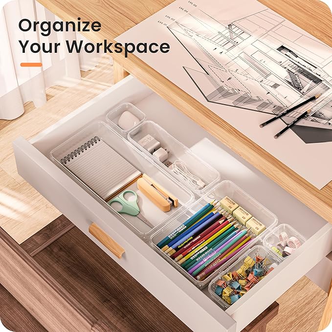 A-LuGei 【𝟯𝟬𝗣𝗰𝘀】【𝟱𝗦𝗶𝘇𝗲】 Drawer Organizer, Bathroom Organizers and Storage, Makeup organizer, Desk drawer organizer, Storage Bins for Kitchen Office Bedroom Vanity Tool Trays【𝐂𝐥𝐞𝐚𝐫】-NeatNest