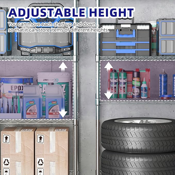 5 Tier Metal Shelving Unit with Wheels, 72" H x 48”W x 24”D Industrial Storage Shelves 1500 LBS Load Capacity, Steel Wire Storage Shelving for Garage, Kitchen, Pantry, Living Room-NeatNest