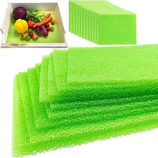 12-Pack Vegetable and Fruit Life Extender Fridge Shelf Sponge Liner, 12"x15" Cuttable, Washable, & Reusable Refrigerator Mat, Ventilation to Keep Produce Fresh Longer Prevents Spoilage