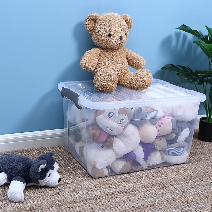 Citylife 44.4 QT Plastic Storage Bins with Latching Lids Stackable Storage Containers for Organizing Large Clear Storage Box for Garage, Closet, Kitchen, 8 Packs-NeatNest