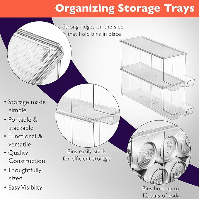 ClearSpace Soda Can Organizer & Soda Can Dispenser for Refrigerator - Fridge Organizer & Stackable Drink Organizer for Fridge, Can Organizer for Refrigerator - Holds 12 Cans Each, BPA Free - 4 Pack-NeatNest