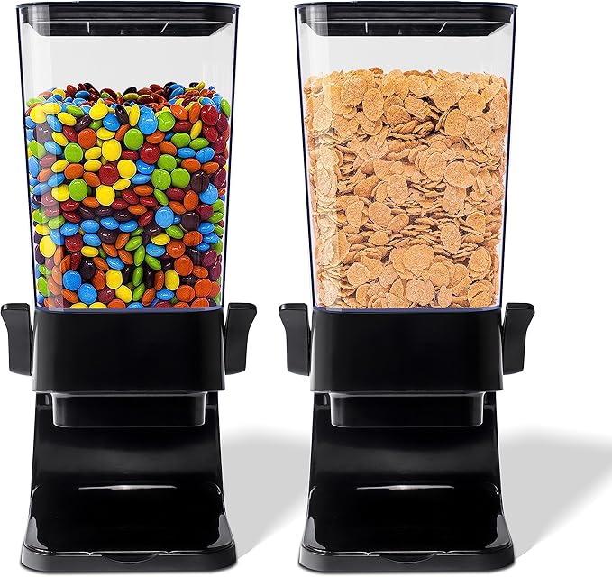 Cereal Dispenser Countertop, 5L Kitchen Organization Cereal Containers Storage, Desktop Candy Dispenser Plastic Cereal Dispenser, Snack Containers Can Hold Granola, Dry Food, nut, Grain (Black, 2Pc)-NeatNest