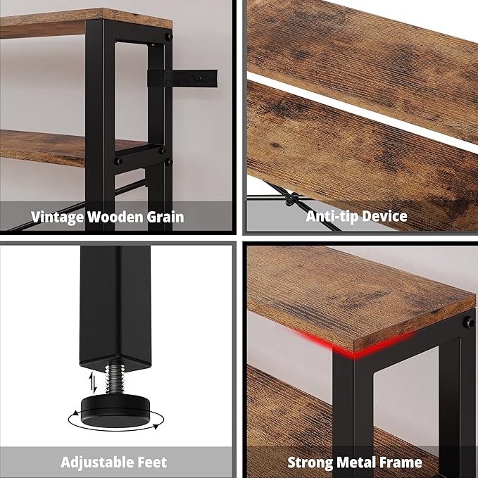 IRONCK Console Table with Power Outlet, Long Sofa Table with Shelves and X-Shaped Design, Narrow Sofa Entryway Behind Couch Table for Living Room and Hallway, Vintage Brown-NeatNest