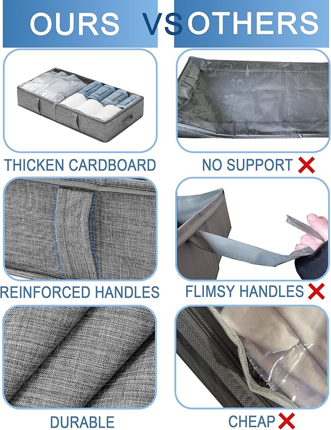 Foldable Underbed Bags 2 Pack, Large Under Bed Storage Organizer Box with Handle for Organizing Clothes, Shoes, Pillows, Grey-NeatNest