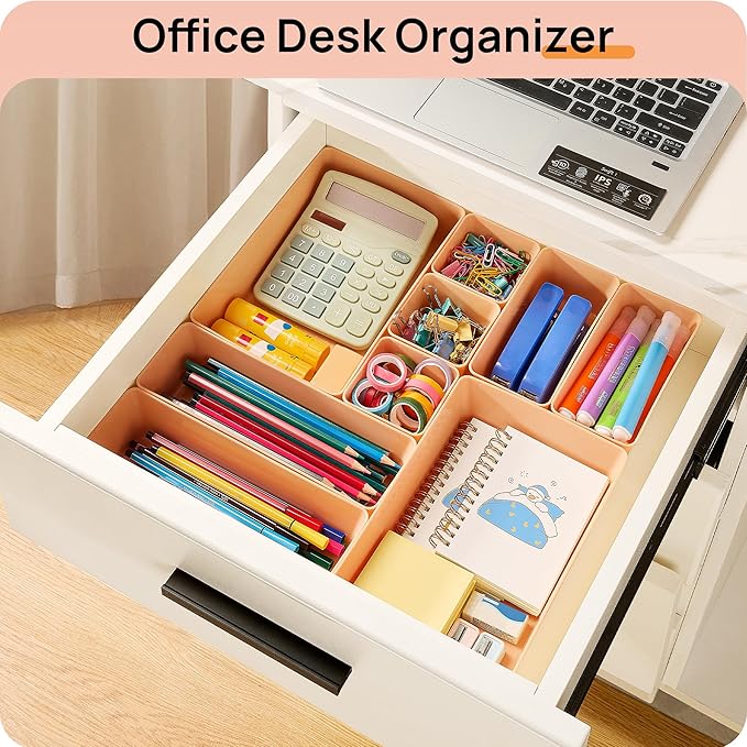 Vtopmart 25 PCS Plastic Drawer Organizers Set, 4-Size Versatile Bathroom and Vanity Drawer Organizer Trays, Storage Bins for Makeup, Bedroom, Kitchen Gadgets Utensils and Office-NeatNest