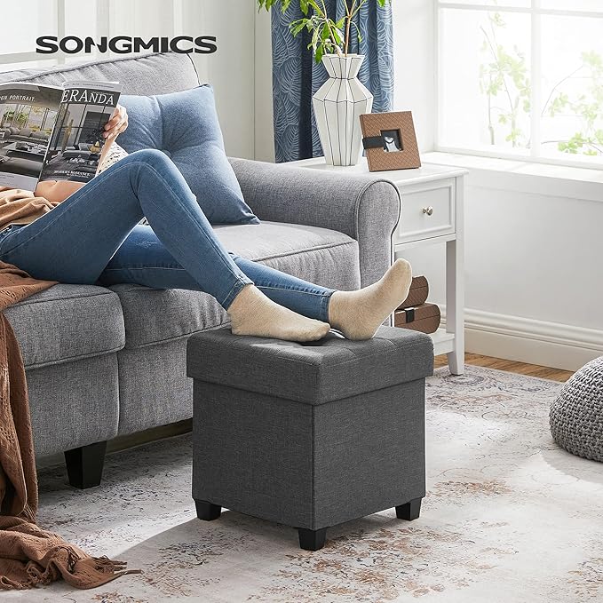 SONGMICS 15 Inches Cube Storage Ottoman, Bedroom Bench with Storage, Foot Stool with Feet, Holds Up to 660 lb, Dark Gray ULSF14GYZ-NeatNest
