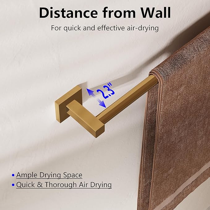 Adjustable Towel Bar, 14.4inch - 25.2inch Towel Rack, Wall Mounted for Bathroom, Kitchen Hand Towel Holder Cloths Hanger SUS 304 Stainless Steel Organizer Single Bar (Gold)