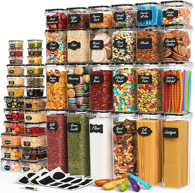 Chef's Path Ultra Large - 48 Pack Food Storage Containers | Kitchen and Pantry Organization Canisters for Cereal, Dry Food, Flour and Sugar, BPA Free, Includes 24 Labels-NeatNest