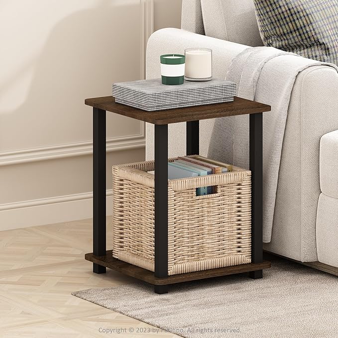 Furinno Simplistic End Table, 2-Pack, Plastic Frame, Black Walnut/Brown-NeatNest