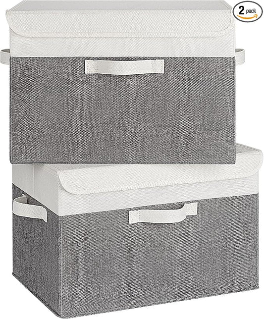 GRANNY SAYS Large Storage Bins with Lids, Collapsible Storage Box, Storage Basket for Shelves, Decorative Storage Bins, Toy Storage, Closet Organizers, White/Gray-NeatNest