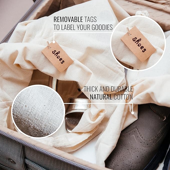 Cotton Storage Bags – X-Large 14x17 Inch (6-Pack) – Reusable Muslin Bags with Drawstrings – Biodegradable Canvas Fabric Sacks – Perfect for Bread, Bulk Produce, Potatoes, Onions, Shoes-NeatNest