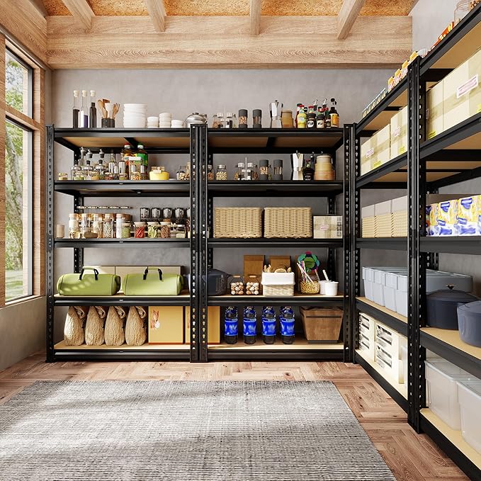 72.12" H Garage Shelving, Storage Shelves Load 2100LBS, 5-Tier Adjustable Shelving Unit with Thickened Wooden Boards for Multiple Scenarios, 72.12" H x 35.55" W x 11.85" D, Black, 4 Pack-NeatNest