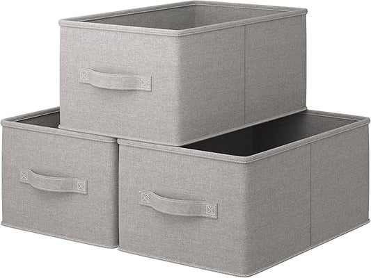 3 Pack Fabric Storage Bins for Shelves | 16.25x12x10in Closet Storage Baskets | Collapsible Storage Bins |Fabric Closet Organizers with Handles | Grey-NeatNest