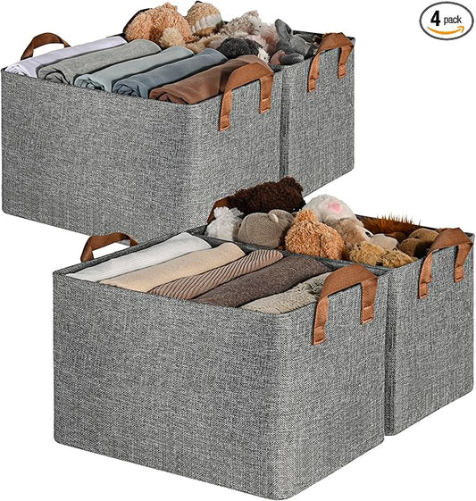 GRANNY SAYS Closet Storage Baskets, Collapsible Fabric Storage Bins with Metal Frame, Clothes Organizer Bins, Extra Large Baskets for Shelves, Gray, 4-Pack-NeatNest