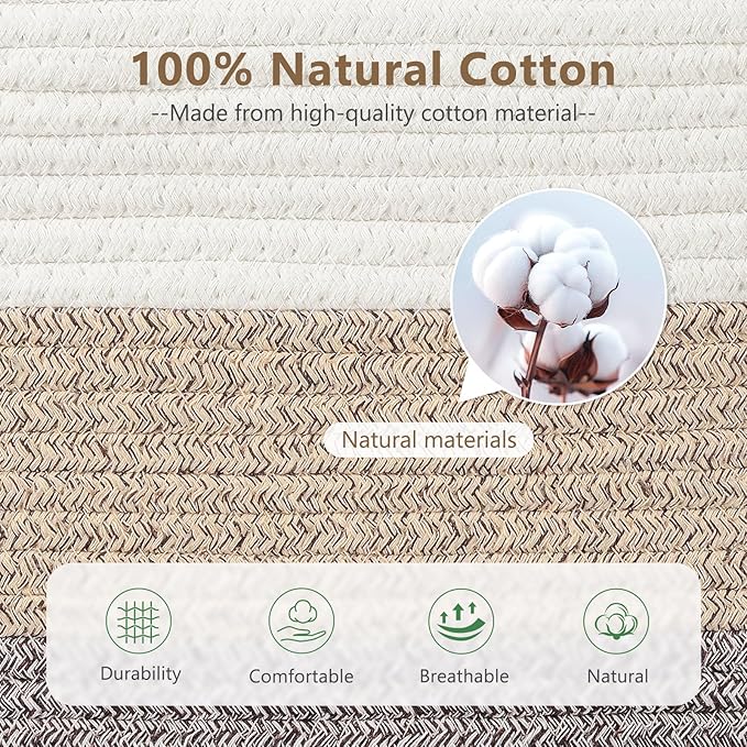 Cotton Rope Basket , Storage Baskets with Handle, 15x10x9 Inch Woven Basket for Shelves, Laundry, Towels, Clothes, Books, Toys (Gradient Brown 2 Pack)-NeatNest