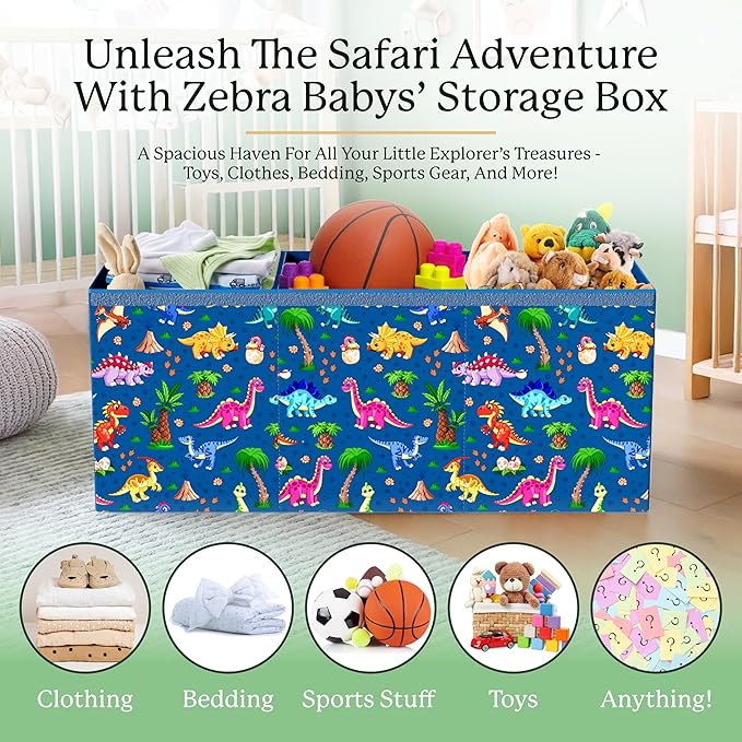 Extra Large Dinosaur Toy Box – 40"x13.5"x16.5" Collapsible Toy Chest with Dividers & Lid for Boys and Girls, Sturdy Kids Toy Organizer Bin for Nursery, Playroom, Bedroom, Stuffed Animal Storage