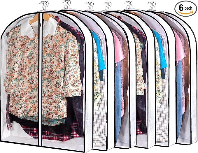 Hanging Clothes Storage with 4" Gusseted Garment Covers (Set of 6) - Clear Suit, Sweater, Shirt, Jacket Protectors for Closet - 24"x 32"x 4" / 6 Pack-NeatNest