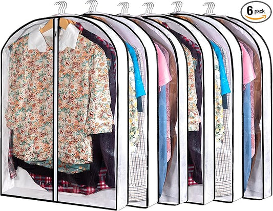 Hanging Clothes Storage with 4" Gusseted Garment Covers (Set of 6) - Clear Suit, Sweater, Shirt, Jacket Protectors for Closet - 24"x 32"x 4" / 6 Pack-NeatNest