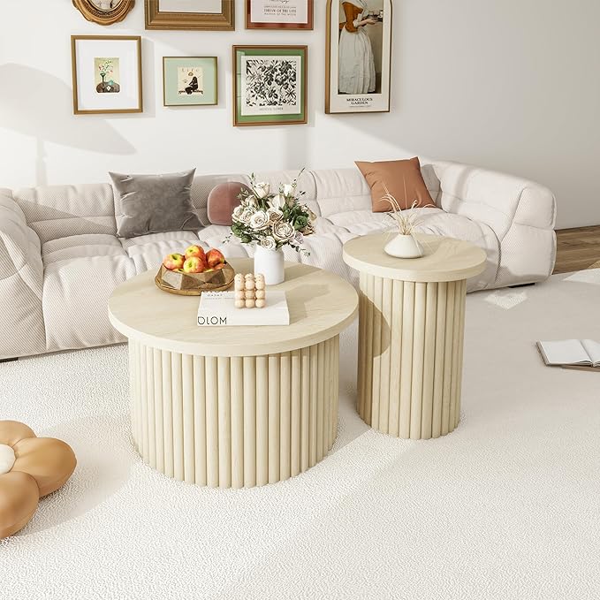 Round Coffee Table Set of 2,Modern Side Tables Accent End Table for Living Room,Apartment,Beige