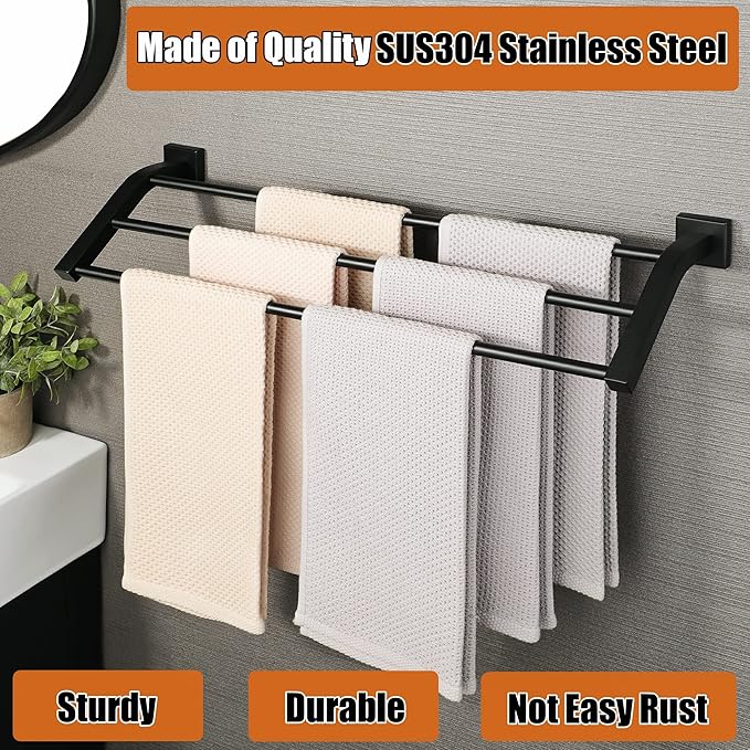 Alise Bath 3 Towel Bars,Towel Holder Towel Racks for Bathroom Wall Mount,Heavy Duty SUS304 Stainless Steel Towel Hanger Towel Rails,GK9603-B Matte Black,24-Inch