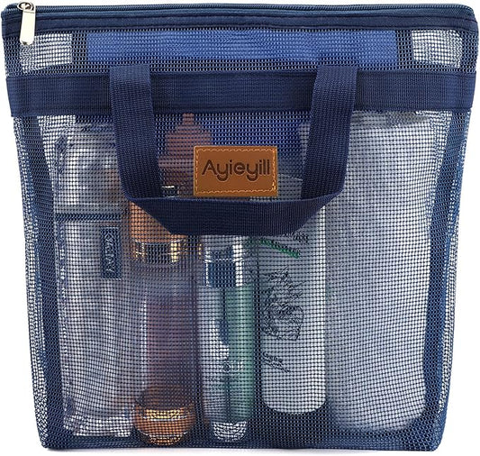 Ayieyill Shower Caddy Portable, Mesh Shower Caddy Tote Bag Quick Dry Hanging Toiletry and Bath Organizer for College Dorm, Gym, Beach, Travel or Camping with Zipper (A-Blue)-NeatNest