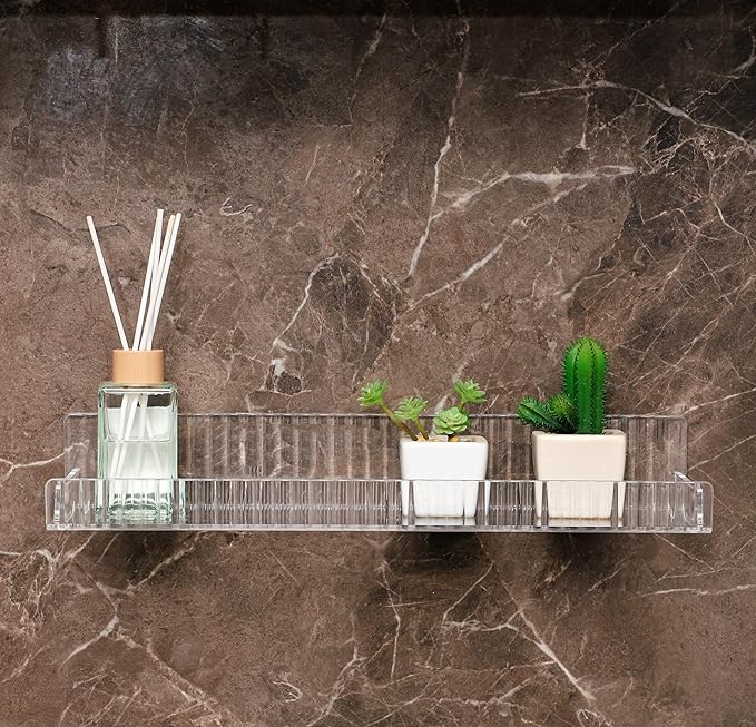 IEEK 6 PCS Clear Acrylic Shelf for Wall Storage,15 inch Floating Bookshelves for Kids, Vertical Striped Display Shelf with Anti Slip Baffle for Bathroom,Bedroom,Living Room,Kitchen Storage and Decor-NeatNest