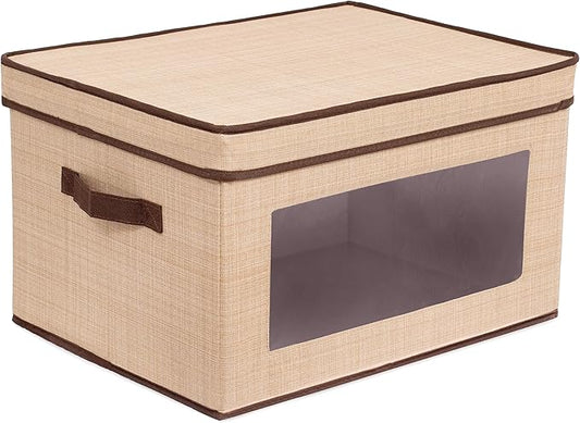 Internet's Best Storage Box with Window - Durable Storage Bin Basket Containers with Lids and Handles - Clothes Nursery Toys Organizer - Brown (Beige)-NeatNest