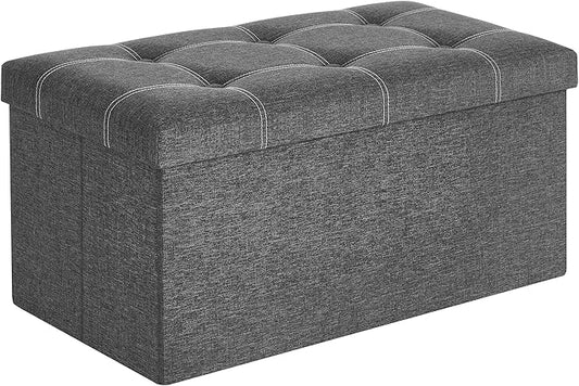 SONGMICS Mazie Collection - 30 Inches Ottoman Storage Bench, 21 Gal. Folding Chest with Breathable Linen-Look Fabric, Load up to 660 lb, for Entryway, Living Room, Bedroom, Dark Gray ULSF001G01-NeatNest