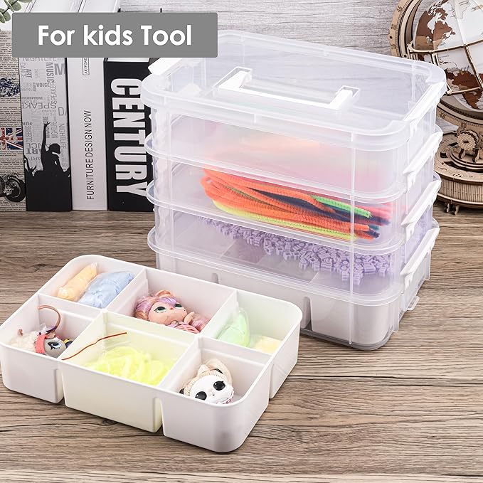 Craft Organizers and Storage, 11QT 4-Layer Durable Sewing Organizer for Sewing Supplies with 2 Removable Trays, DIY Kit Container for Seasonal Decor, Tool, Scrapbook and Art Supplies-NeatNest