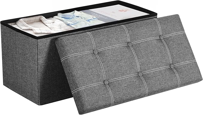 SONGMICS Mazie Collection - 30 Inches Ottoman Storage Bench, 21 Gal. Folding Chest with Breathable Linen-Look Fabric, Load up to 660 lb, for Entryway, Living Room, Bedroom, Dark Gray ULSF001G01-NeatNest