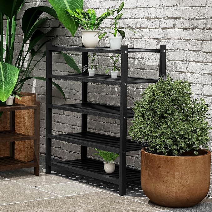 Shoe Rack 2-Tier Organizer-Stackable Storage Shelf with Multi-Function Combinations-Free Standing Bamboo Shoe Racks for Closet,Entryway,Hallway,Bathroom,Living Room Shoe Organization (Black, 2-Tier)-NeatNest