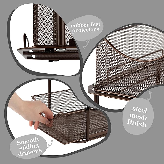 Sorbus 2 Tier Metal Under Sink Organizer for Bathroom, Kitchen, Strong Steel Mesh Sliding Drawers for Under Sink, Under Cabinet, Closet, Kitchen, Pantry, Bathroom Organizers and Storage (Brown)-NeatNest