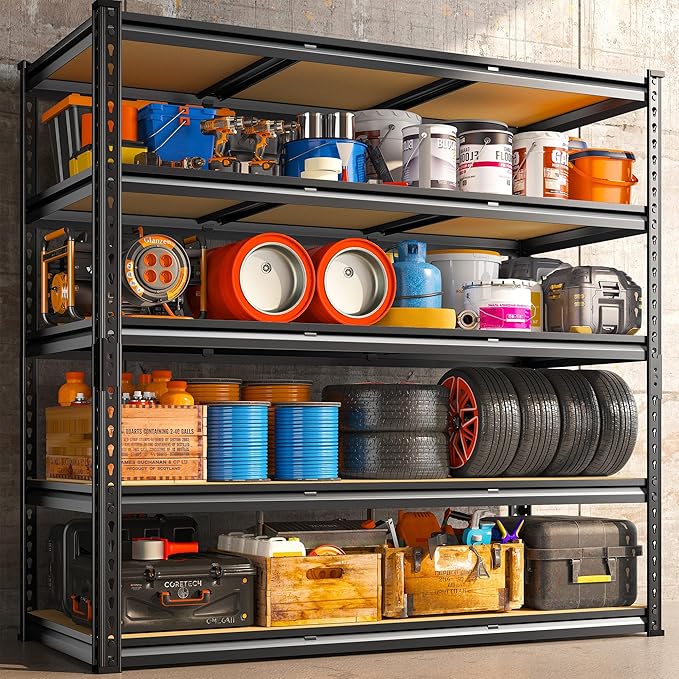 REIBII 48" W Garage Shelving Heavy Duty, 3000LBS Storage Shelves, 5-Tier Adjustable Metal Shelving, Garage Shelves Sturdy Industrial Shelf, Easy Assemble, 72" H x 48" W x 18" D-NeatNest